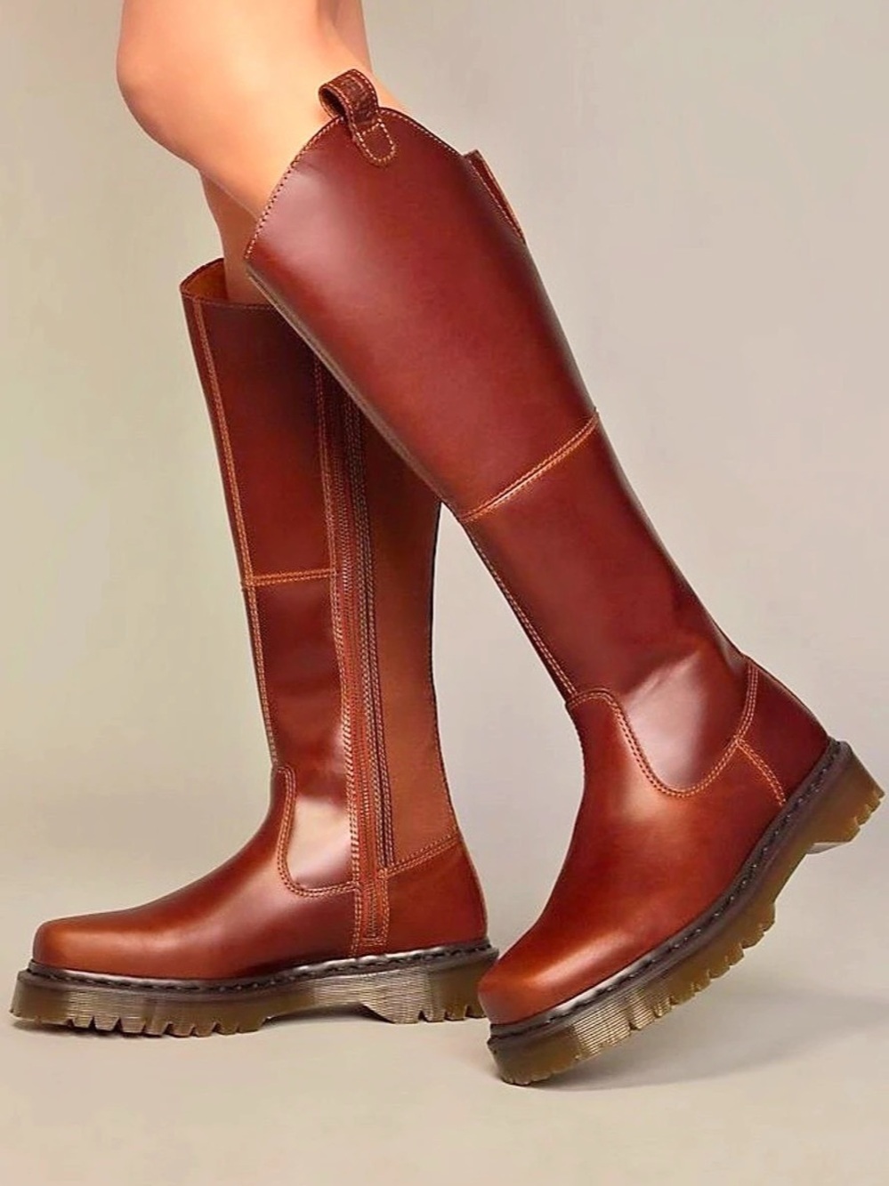 Dr. Martens Amaayah Hi Tall Leather Boots Brown US 7 Like New